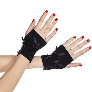 Black Satin Lace Fingerless Gloves